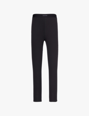 Calvin Klein Womens Black Logo-waistband Ribbed Stretch-cotton Lounge Leggings