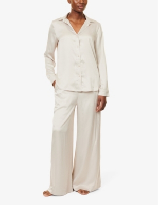 Calvin Klein Satin Pajama Shirt In Cocoon