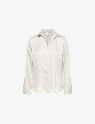 Calvin Klein Satin Pajama Shirt In Cocoon