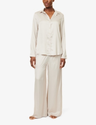 Calvin Klein Womens Elasticated-waist Wide-leg Satin Trousers Cocoon In Cocoon