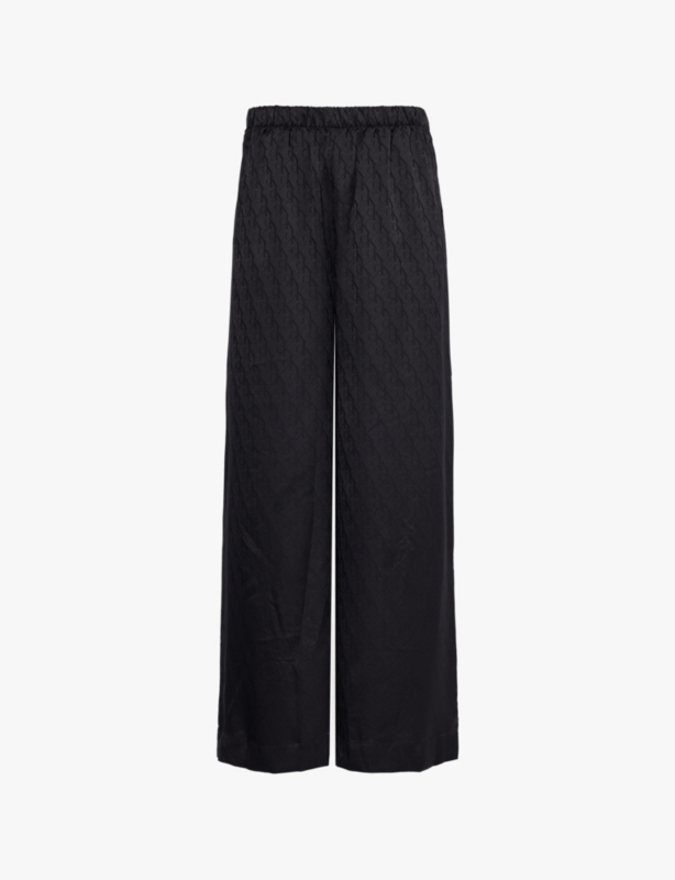 Elasticated-waistband brand-monogram wide-leg mid-rise satin pyjama trousers