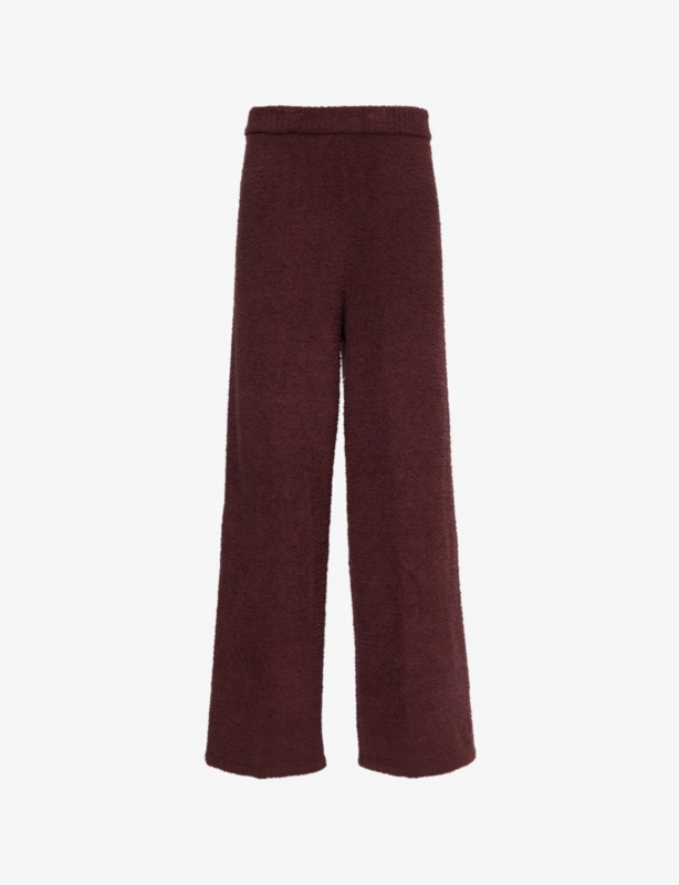 Elasticated-waistband wide-leg mid-rise fleece trousers