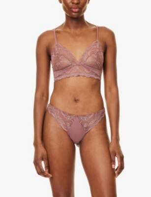 Shop Calvin Klein Womens Essential Lace-panels Stretch-woven Thong Vintage Pink