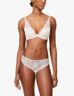 Shop Calvin Klein Womens  Sheer Mid-rise Stretch-lace Briefs In Prairie Peach