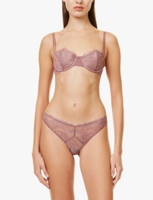 Calvin Klein Womens  Ck Instinct Bikini Sheer Lace Briefs In Vintage Pink