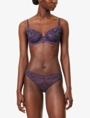 Calvin Klein Womens Instinct Lace-embroidery Stretch-woven Briefs Nightshade In Nightshade