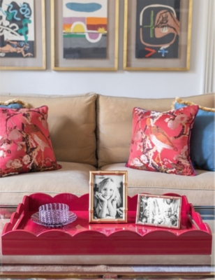 Addison Ross London Burgundy Scalloped-edge Square Lacquered Tray 44cm X 66cm In Burgundy