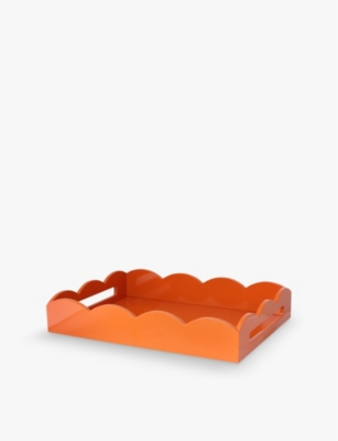 Addison Ross London Orange Scalloped-edge Square Lacquered Tray 43cm X 33cm In Orange