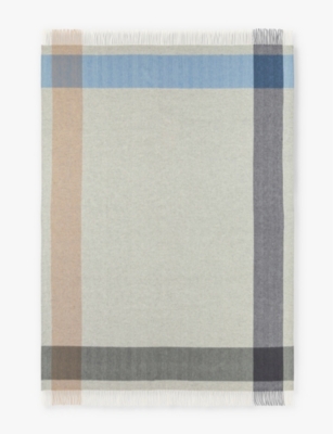 JOHNSTONS OF ELGIN: Block border wool throw 190 x 140cm