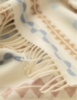 JOHNSTONS OF ELGIN: Abstract-pattern purled-fringe wool-blend throw 140cm x 106cm