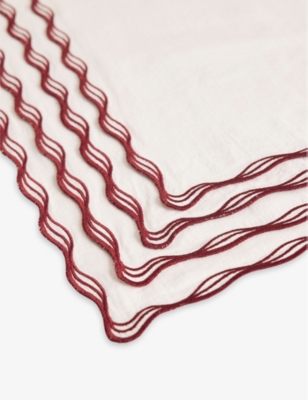 Soho Home Albert Embroidered Linen And Cotton Napkins Set Of Four In Multi