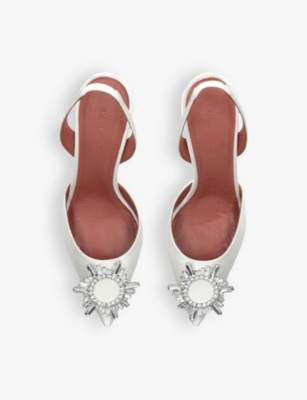 Amina Muaddi White Silk Satin Slingback Pumps In White