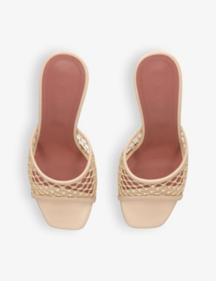 Amina Muaddi Womens Lupita 95 Net-strap Leather Heeled Mules Beig In Beige