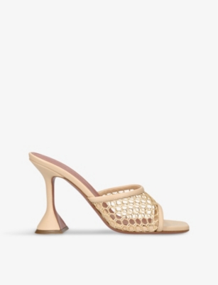 Amina Muaddi Womens Lupita 95 Net-strap Leather Heeled Mules Beig In Beige