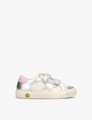 GOLDEN GOOSE: Kids' May School Star metallic-leather low-top trainers