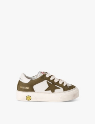 GOLDEN GOOSE: Kids' May star-embroidered low-top leather trainers