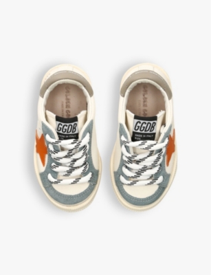 GOLDEN GOOSE KIDS' MAY PANELLED LEATHER AND SUEDE LOW-TOP TRAINERS WHITE/COMB EUR 27 / 9 UK 