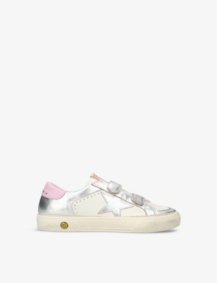 GOLDEN GOOSE: Kids' May School leather low-top trainers