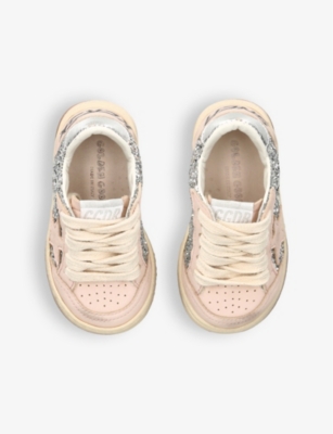 GOLDEN GOOSE KIDS' BALL STAR GLITTER-EMBELLISHED LEATHER LOW-TOP TRAINE