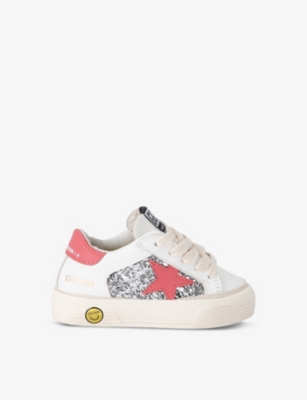 Golden Goose Silver Com Kids' May Star-embroidered Glitter Leather Low-top Trainers Eur 21 /5 Uk In Silver Com