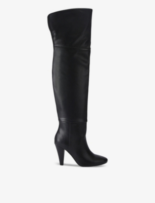 KG KURT GEIGER WOMENS SWANKY KNEE-HIGH HEELED FAUX LEATHER BOOTS BLAC 