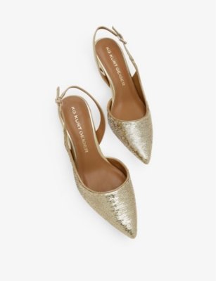 KG KURT GEIGER KG KURT GEIGER WOMENS GOLD ARIA LOW-HEEL MESH SLINGBACK HEELS EUR 40 / 7 UK 
