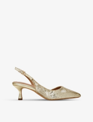 Kg Kurt Geiger Womens Gold Aria Low-heel Mesh Slingback Heels