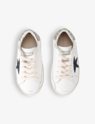 Golden Goose Super Star Glitter Leather Sneakers In White/navy