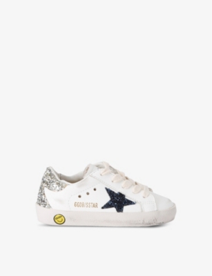 Golden Goose Super Star Glitter Leather Sneakers In White/navy