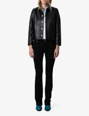 Zadig & Voltaire Litchi Cuir Lisse Leather Jacket In Noir