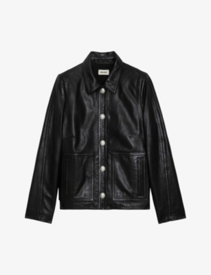 Zadig & Voltaire Litchi Cuir Lisse Leather Jacket In Noir