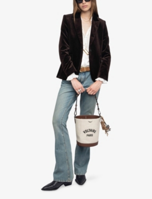 Zadig & Voltaire Womens Dark Chocolate Vavy Padded-shoulder Cotton-velvet Blazer In Black