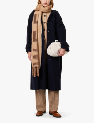 Shop Weekend Max Mara Omens  Levante Hooded Wool-broadcloth Coat In Navy