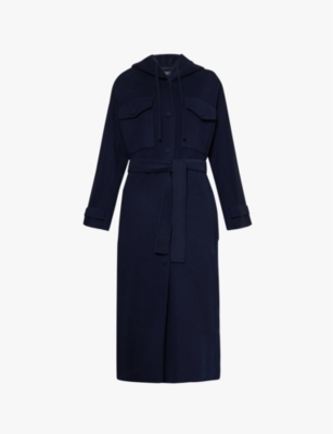 Shop Weekend Max Mara Omens  Levante Hooded Wool-broadcloth Coat In Navy