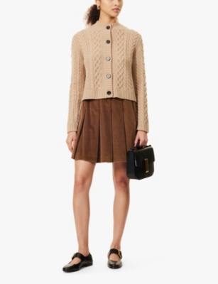 Shop Weekend Max Mara Omens  Afosi Cable-knit Wool-blend Cardigan In Camel