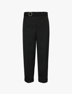 Shop Jil Sander Mens Belted Wide-leg Relaxed-fit Wool Trousers Black