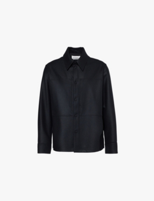 Jil Sander Mens Black Panel-front Long-sleeve Felted Wool Shirt