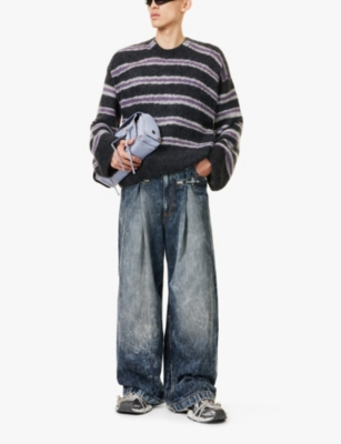 Shop Acne Studios Mens Dark Grey Melange/multi Striped-print Dropped-shoulders Regular-fit Knitted Jumper