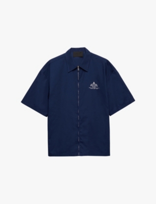 PRADA: Logo-embroidered zip-up nylon shirt