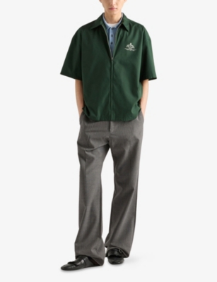 Prada Mens Green Logo-embroidered Zip-up Nylon Shirt Xl In Green