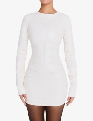 Mistress Rocks Womens Ivory Square-neck Puff-sleeve Broderie Cotton Mini Dress