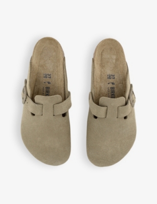 Birkenstock Womens Khaki Boston Buckle-motif Suede Sandals In Faded Khaki