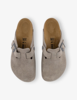 Birkenstock Womens Boston Branded Suede Clogs Stone Coi In Stone Coin