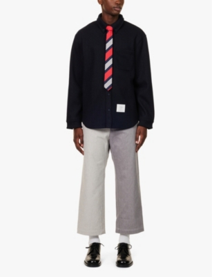 Shop Thom Browne Mens Bi-colour Brand-tab Straight-leg Relaxed-fit Cotton Denim Trousers Med Grey