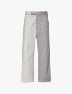 Shop Thom Browne Mens Bi-colour Brand-tab Straight-leg Relaxed-fit Cotton Denim Trousers Med Grey