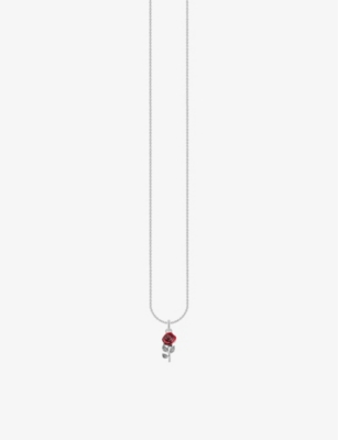 THOMAS SABO WOMENS SILVER & ENAMEL RED ROSE BLACKENED STERLING-SILVER AND ENAMEL PENDANT NECKLACE 
