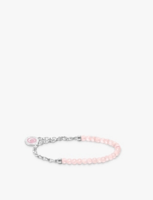 THOMAS SABO WOMENS SILVER & ROSE QUARTZ CHARM CLUB 925 STERLING-SILVER AND ROSE QUARTZ LINK BRACELET 