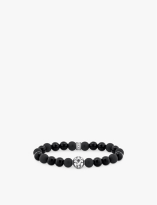 THOMAS SABO: Obsidian engraved sterling-silver, obsidian, and zirconia beaded bracelet