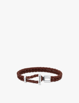 THOMAS SABO: Logo-engraved sterling-silver and leather braided bracelet