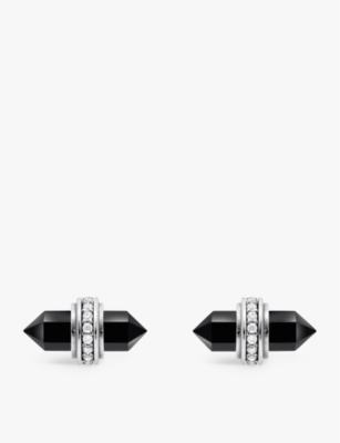 Thomas Sabo Womens 925 Silver & Cz Hexagonal 925 Sterling-silver, Zirconia And Onyx Stud Earrings In 925 Silver & Cz